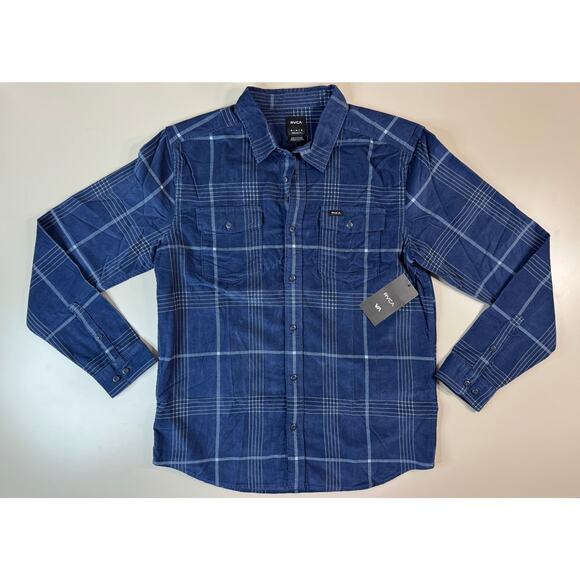 RVCA Men’s NWT Corduroy Flannel Plaid Shirt Sz M Blue Outdoor Hike Gorpcore Surf - Picture 2 of 14